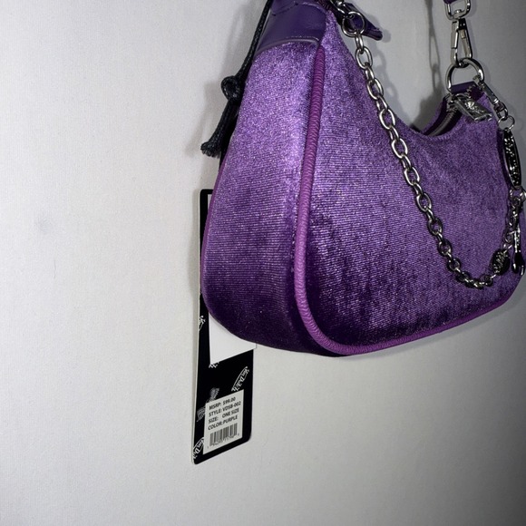 Purple Velvet Von Dutch Shoulder Bag Purse Y2K Retro Style NWT - Picture 4 of 10